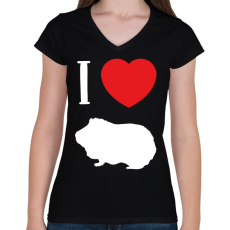 PRINTFASHION I love guinea pig (white) - Női V-nyakú póló - Fekete