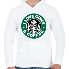 PRINTFASHION I love guns and coffee - Férfi kapucnis pulóver - Fehér férfi pulóver, kardigán