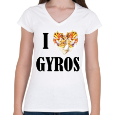 PRINTFASHION I love Gyros - Női V-nyakú póló - Fehér női póló