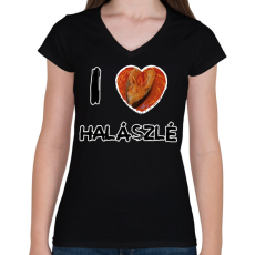 PRINTFASHION I love halászlé - Női V-nyakú póló - Fekete
