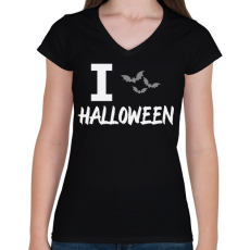 PRINTFASHION I love Halloween - Női V-nyakú póló - Fekete