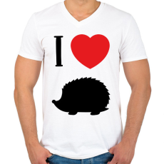 PRINTFASHION I love hedgehog (black) - Férfi V-nyakú póló - Fehér