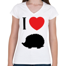 PRINTFASHION I love hedgehog (black) - Női V-nyakú póló - Fehér