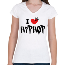 PRINTFASHION I love hiphop (black) - Női V-nyakú póló - Fehér