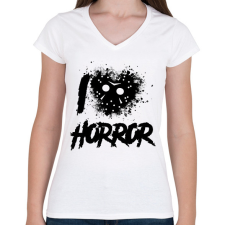 PRINTFASHION I love horror - Női V-nyakú póló - Fehér női póló