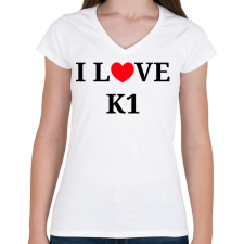 PRINTFASHION I LOVE K1 - Női V-nyakú póló - Fehér női póló