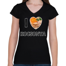PRINTFASHION I love kocsonya - Női V-nyakú póló - Fekete női póló