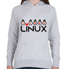 PRINTFASHION I love linux - Női kapucnis pulóver - Sport szürke