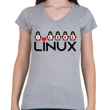PRINTFASHION I love linux - Női V-nyakú póló - Sport szürke női póló