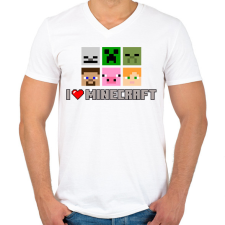 PRINTFASHION i love minecraft - Férfi V-nyakú póló - Fehér férfi póló