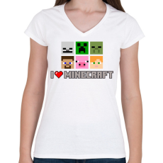 PRINTFASHION i love minecraft - Női V-nyakú póló - Fehér