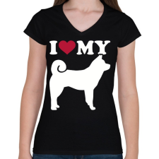 PRINTFASHION I Love My Akita - Női V-nyakú póló - Fekete női póló