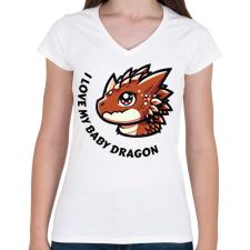 PRINTFASHION I love my baby dragon - Női V-nyakú póló - Fehér női póló