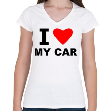 PRINTFASHION I love my car - Női V-nyakú póló - Fehér női póló
