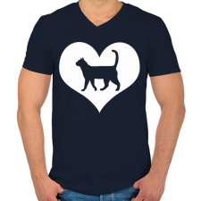 PRINTFASHION I love my cat - Férfi V-nyakú póló - Sötétkék férfi póló