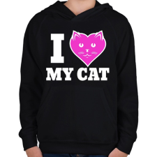PRINTFASHION I Love My Cat - Gyerek kapucnis pulóver - Fekete gyerek pulóver, kardigán