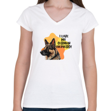 PRINTFASHION I love my german shepherd - Női V-nyakú póló - Fehér női póló
