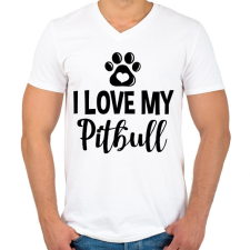 PRINTFASHION I love my pitbull - Férfi V-nyakú póló - Fehér férfi póló