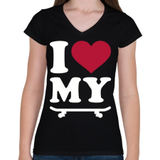 PRINTFASHION I love my SK8 - Női V-nyakú póló - Fekete női póló