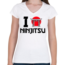 PRINTFASHION I love Ninjitsu - Női V-nyakú póló - Fehér