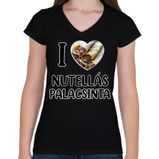 PRINTFASHION I love Nutellás palacsinta - Női V-nyakú póló - Fekete női póló