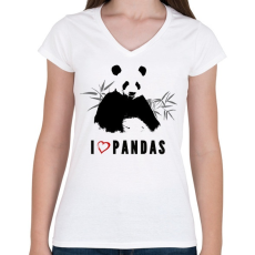 PRINTFASHION I LOVE PANDAS - Női V-nyakú póló - Fehér