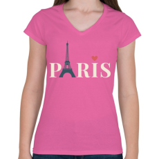 PRINTFASHION i love paris - Női V-nyakú póló - Rózsaszín