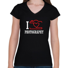 PRINTFASHION I love photography (white) - Női V-nyakú póló - Fekete női póló