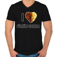PRINTFASHION I love Pörkölt-Nokedli - Férfi V-nyakú póló - Fekete férfi póló