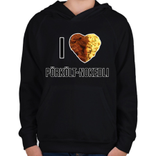 PRINTFASHION I love Pörkölt-Nokedli - Gyerek kapucnis pulóver - Fekete gyerek pulóver, kardigán