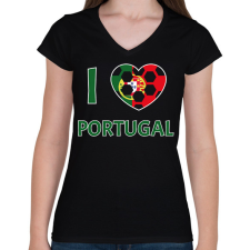 PRINTFASHION I love Portugal - Női V-nyakú póló - Fekete női póló