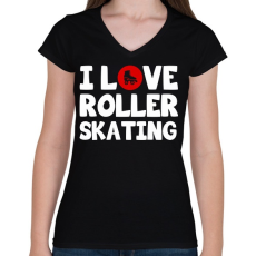 PRINTFASHION I love roller skating - Női V-nyakú póló - Fekete