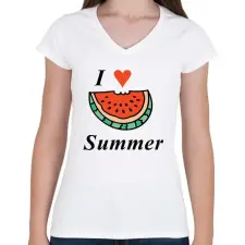 PRINTFASHION i love summer - Női V-nyakú póló - Fehér női póló