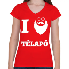 PRINTFASHION I Love Télapó - Női V-nyakú póló - Piros női póló