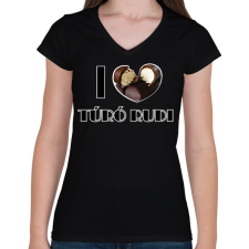 PRINTFASHION I love Túró rudi - Női V-nyakú póló - Fekete női póló