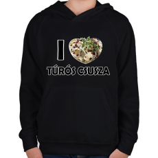 PRINTFASHION I love Túrós csusza - Gyerek kapucnis pulóver - Fekete