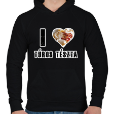 PRINTFASHION I Love Túrós Tészta - Férfi kapucnis pulóver - Fekete férfi pulóver, kardigán
