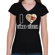 PRINTFASHION I Love Túrós Tészta - Női V-nyakú póló - Fekete