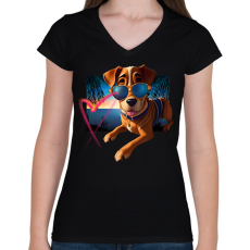 PRINTFASHION I Love You - szívecskés kutyás póló minta, ajándék ötlet Valentin napra - Női V-nyakú póló - Fekete