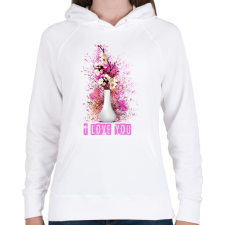 PRINTFASHION i love you virágos - Női kapucnis pulóver - Fehér női pulóver, kardigán