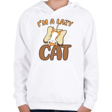 PRINTFASHION I'm a lazy cat - Gyerek kapucnis pulóver - Fehér gyerek pulóver, kardigán