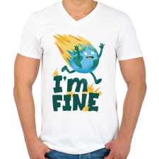PRINTFASHION I'm fine - Férfi V-nyakú póló - Fehér férfi póló