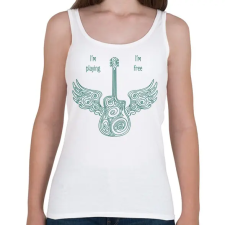 PRINTFASHION I'm playing, I'm free - Gitáros minta - Női atléta - Fehér női trikó
