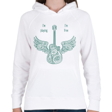 PRINTFASHION I'm playing, I'm free - Gitáros minta - Női kapucnis pulóver - Fehér női pulóver, kardigán
