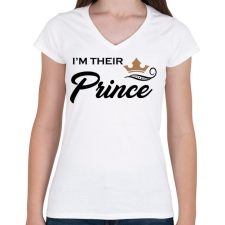 PRINTFASHION I'M THEIR PRINCE - Női V-nyakú póló - Fehér női póló