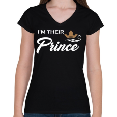 PRINTFASHION I'M THEIR PRINCE - Női V-nyakú póló - Fekete