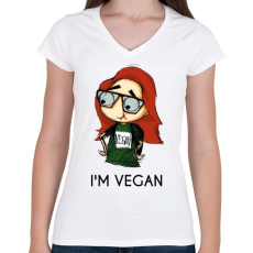 PRINTFASHION I m vegan - Női V-nyakú póló - Fehér