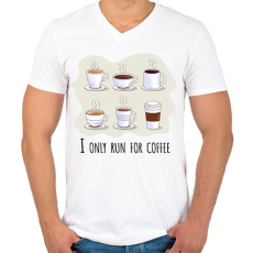 PRINTFASHION I only run for caffee - Férfi V-nyakú póló - Fehér