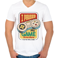 PRINTFASHION I paused my game to be here - Férfi V-nyakú póló - Fehér