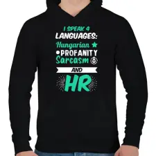 PRINTFASHION I speak 4 languages - Férfi kapucnis pulóver - Fekete férfi pulóver, kardigán